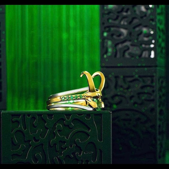 Loki rings 3 pc set new green silver gold rhinestone love Loki horns - Picture 8 of 14